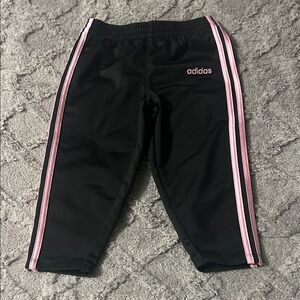 Adidas Kids Black Leggings with Pink Stripes